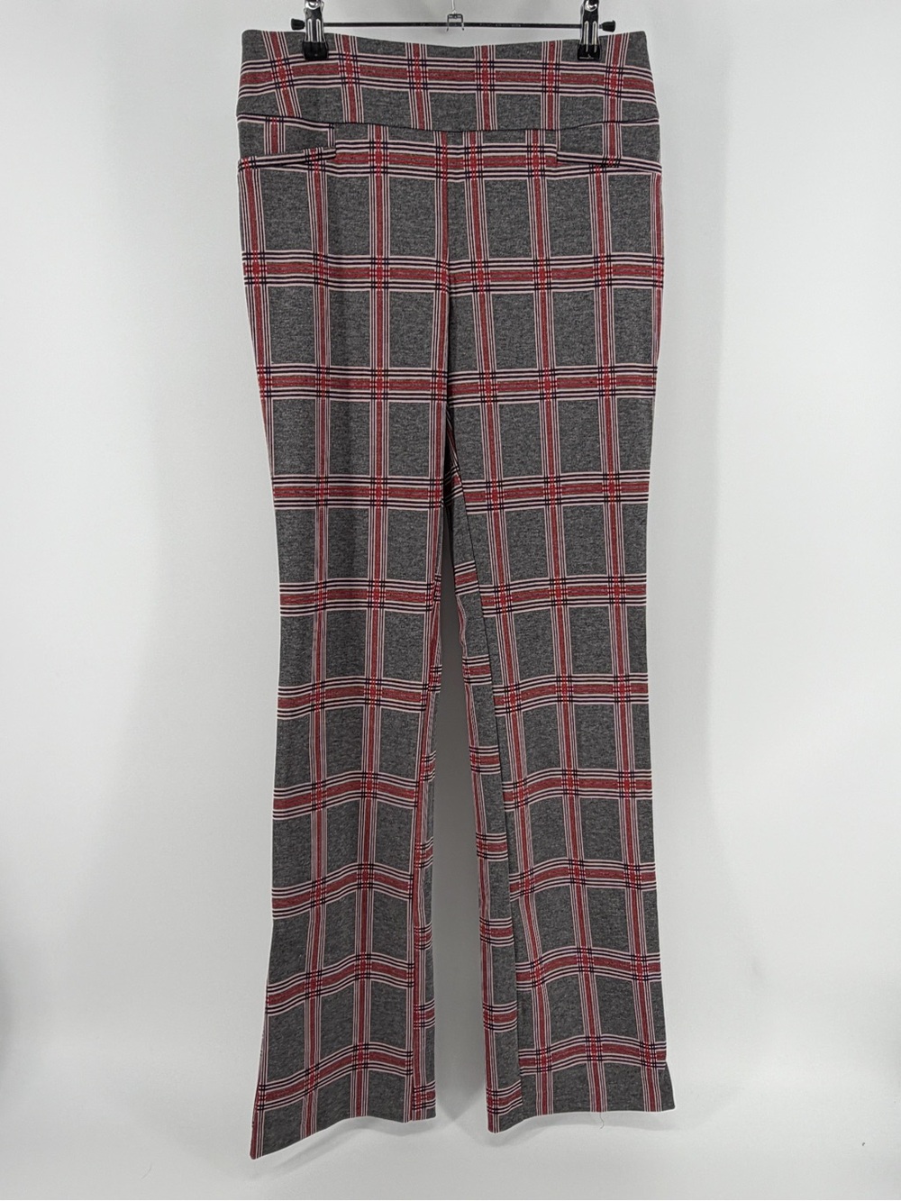 NY&Co Gray Plaid Pull-On Stretch Bootcut Trouser Pants, Women's Medium Tall